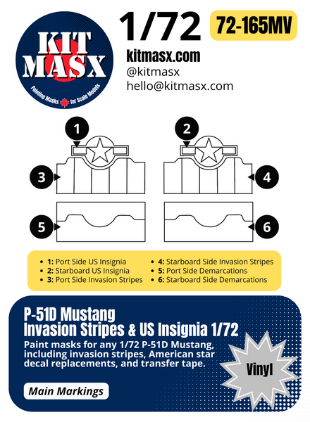 P-51D Mustang Invasion Stripes & US Insignia 1/48 & 1/72 Main Marking Paint Masks