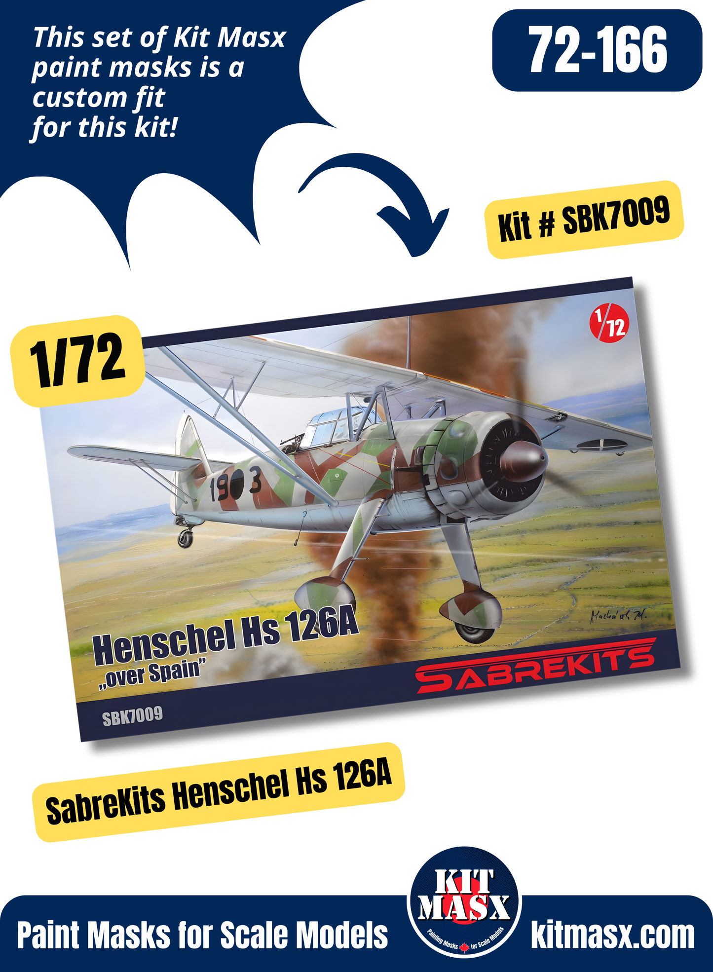 SabreKits Henschel Hs 126A/B/B-1/K 1/72 Canopy & Wheel Paint Masks, Kit # SBK7009