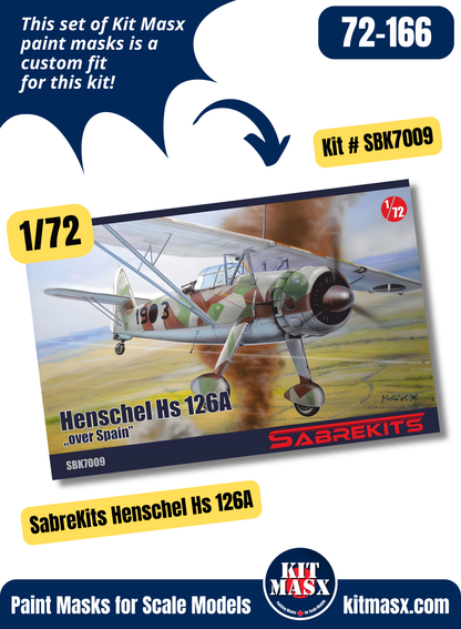 SabreKits Henschel Hs 126A/B/B-1/K 1/72 Canopy & Wheel Paint Masks, Kit # SBK7009