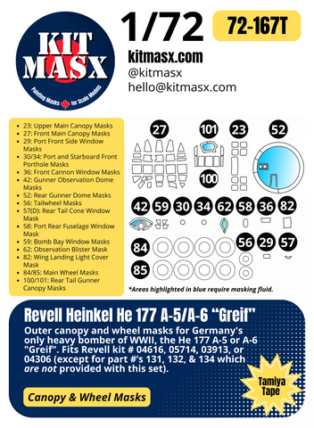 Revell Heinkel He 177 A-5/A-6 "Greif" 1/72 Canopy & Wheel Paint Masks, Kit # 04616