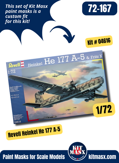 Revell Heinkel He 177 A-5 "Greif" 1/72 Canopy & Wheel Paint Masks, Kit # 04616