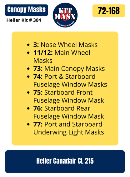 Heller Canadair CL 215 1/72 Canopy & Wheel Paint Masks, Kit # 304