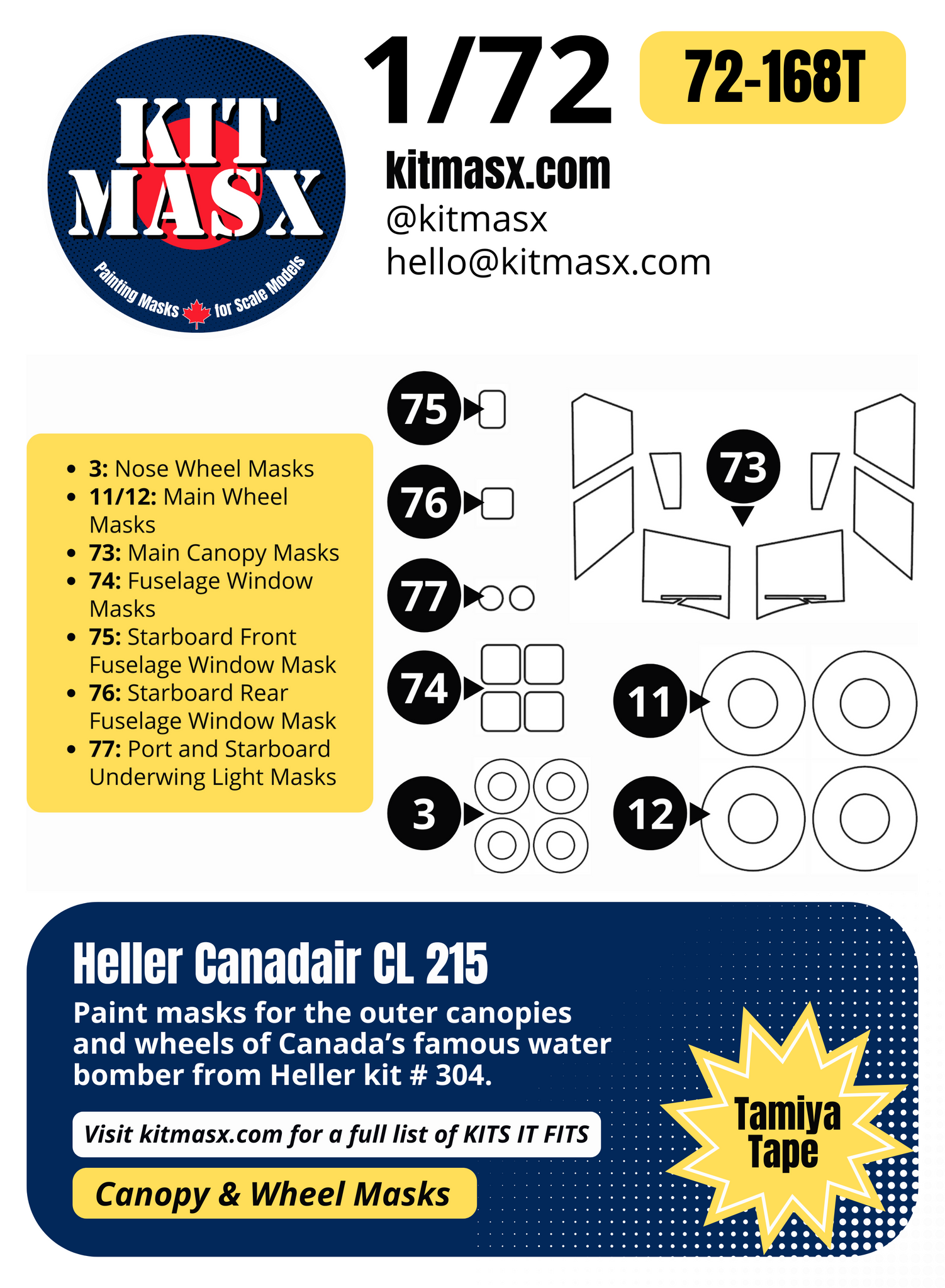 Heller Canadair CL 215 1/72 Canopy & Wheel Paint Masks, Kit # 304