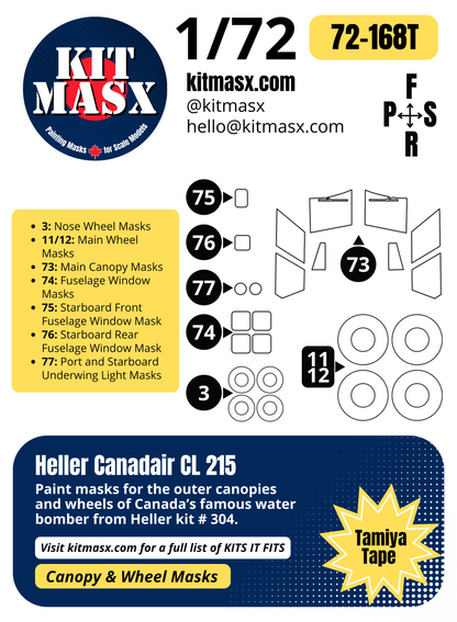 Heller Canadair CL 215 1/72 Canopy & Wheel Paint Masks, Kit # 304