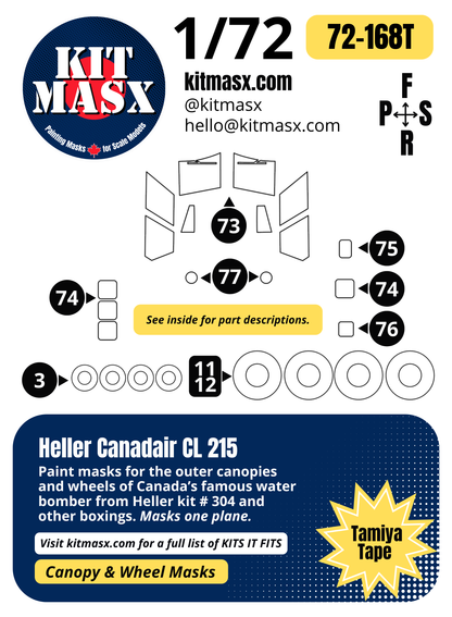 Heller Canadair CL 215 1/72 Canopy & Wheel Paint Masks, Kit # 304