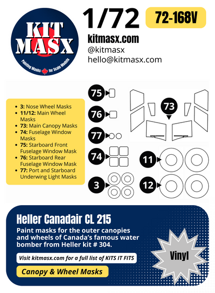 Heller Canadair CL 215 1/72 Canopy & Wheel Paint Masks, Kit # 304