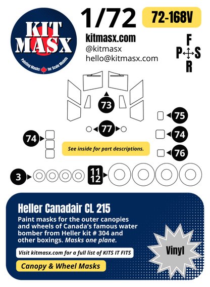 Heller Canadair CL 215 1/72 Canopy & Wheel Paint Masks, Kit # 304