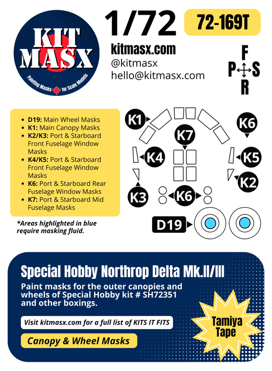 Special Hobby Northrop Delta Mk.II/III 1/72 Canopy & Wheel Paint Masks, Kit # SH72351