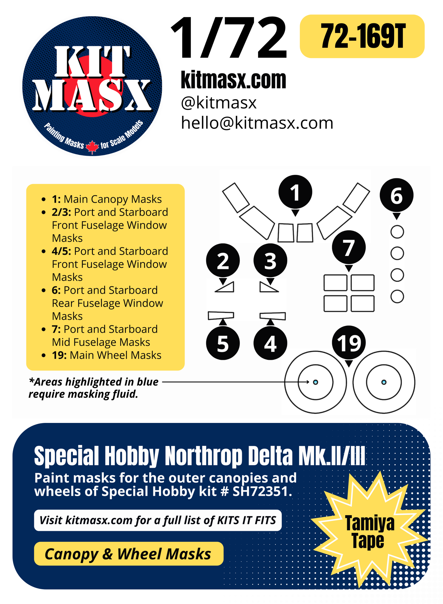 Special Hobby Northrop Delta Mk.II/III 1/72 Canopy & Wheel Paint Masks, Kit # SH72351