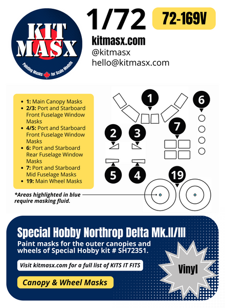 Special Hobby Northrop Delta Mk.II/III 1/72 Canopy & Wheel Paint Masks, Kit # SH72351