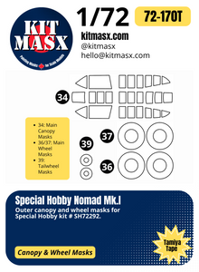 Special Hobby Nomad Mk.I 1/72 Canopy & Wheel Paint Masks, Kit # SH72292