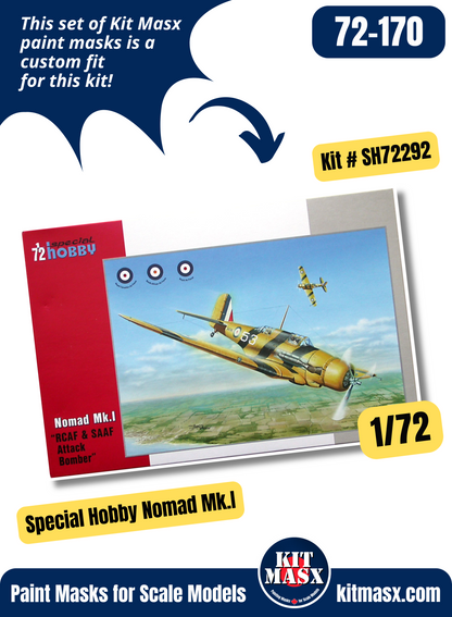 Special Hobby Nomad Mk.I 1/72 Canopy & Wheel Paint Masks, Kit # SH72292