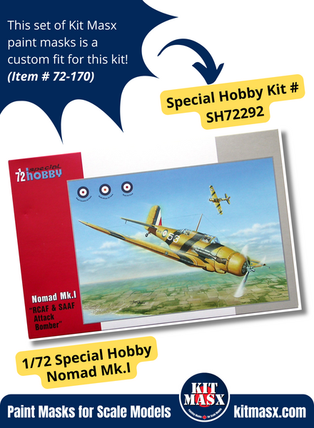 Special Hobby Nomad Mk.I 1/72 Canopy & Wheel Paint Masks, Kit # SH72292