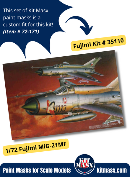 Fujimi MiG-21Bis/21MF/21SMT 1/72 Canopy & Wheel Paint Masks, Kit # 35110