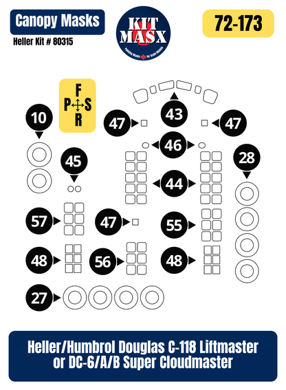 Heller Humbrol Douglas C-118 Liftmaster or DC-6/A/B Super Cloudmaster 1/72 Canopy & Wheel Paint Masks, Kit # 80315