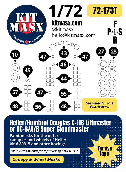 Heller Humbrol Douglas C-118 Liftmaster or DC-6/A/B Super Cloudmaster 1/72 Canopy & Wheel Paint Masks, Kit # 80315