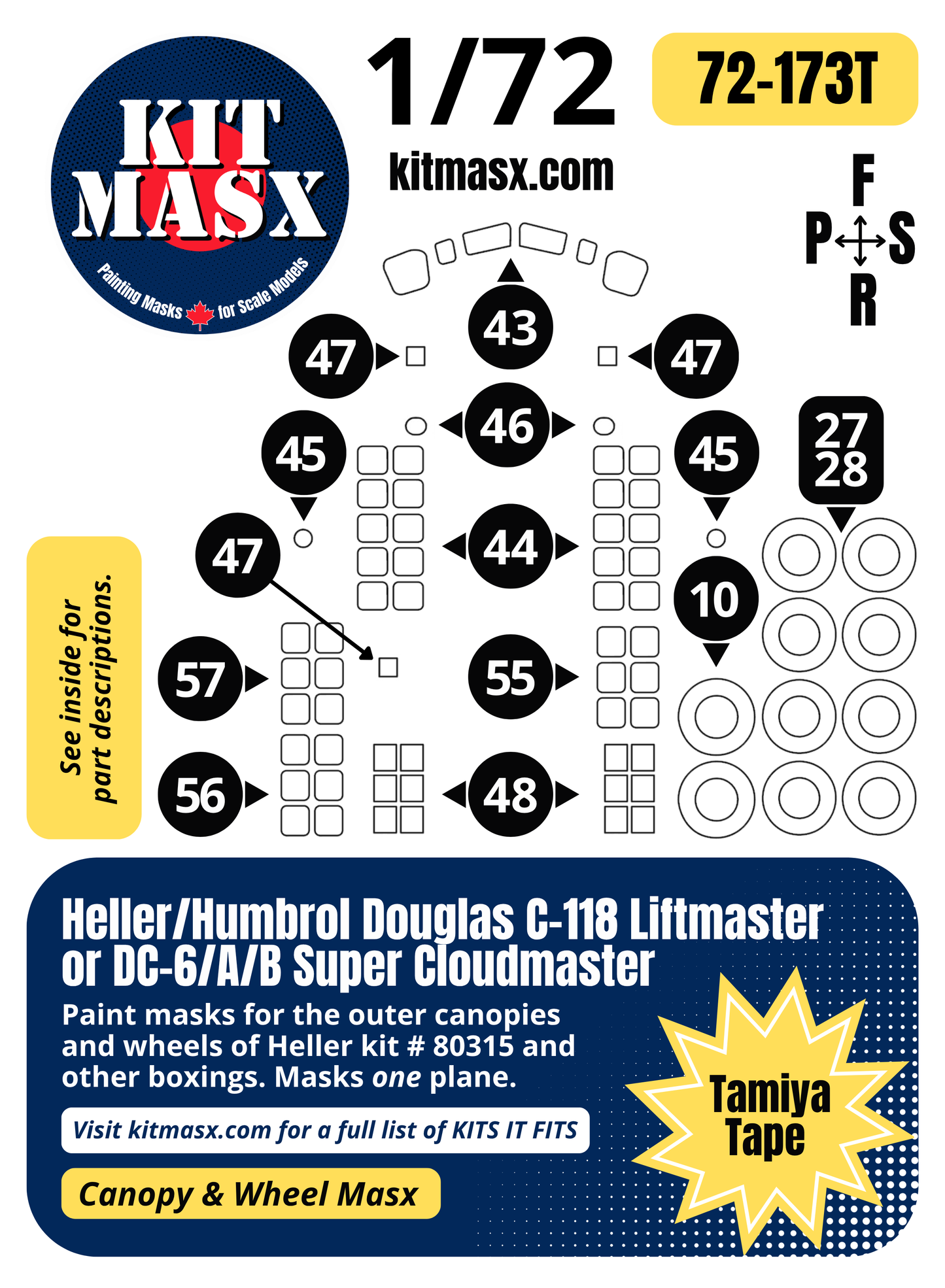 Heller Humbrol Douglas C-118 Liftmaster or DC-6/A/B Super Cloudmaster 1/72 Canopy & Wheel Paint Masks, Kit # 80315 (72173)
