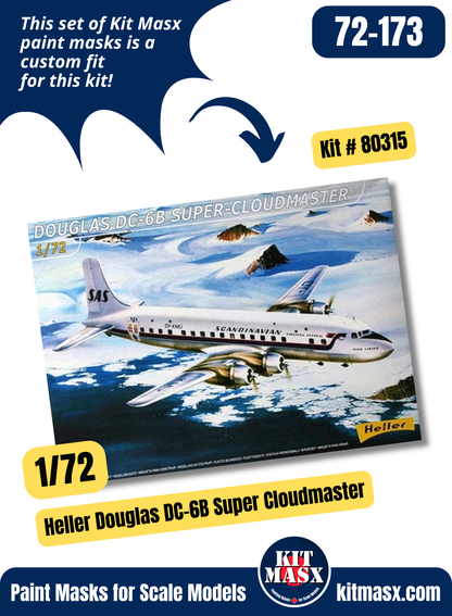 Heller Humbrol Douglas C-118 Liftmaster or DC-6/A/B Super Cloudmaster 1/72 Canopy & Wheel Paint Masks, Kit # 80315