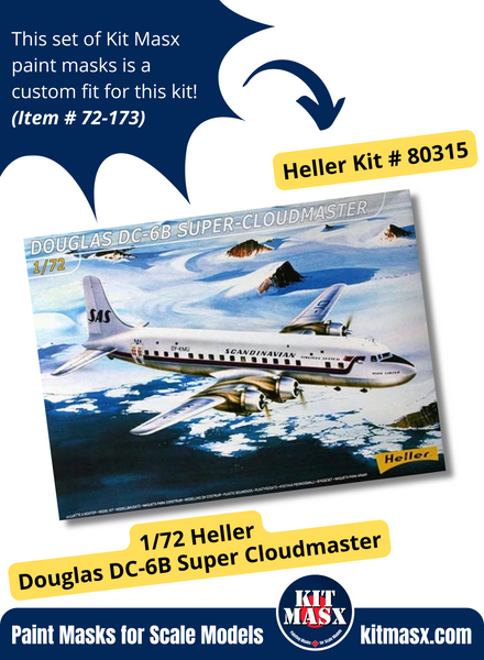 Heller Humbrol Douglas C-118 Liftmaster/DC-6/A/B Super Cloudmaster 1/72 Canopy & Wheel Paint Masks, Kit # 80315