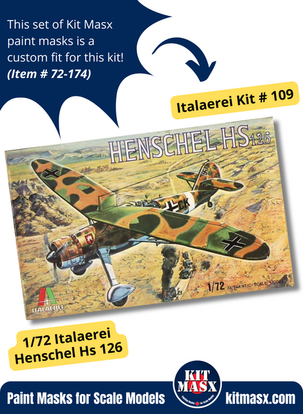 Italaerei Henschel Hs 126 1/72 Canopy & Wheel Paint Masks, Kit # 109