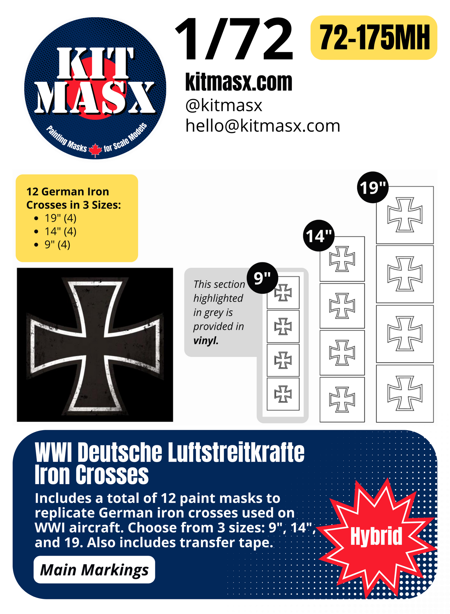 WWI Deutsche Luftstreitkrafte (German) Iron Crosses 1/72 Main Marking Paint Masks