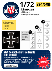 WWI Deutsche Luftstreitkrafte (German) Iron Crosses 1/72 Main Marking Paint Masks