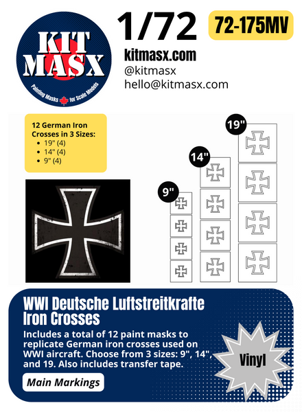 WWI Deutsche Luftstreitkrafte (German) Iron Crosses 1/72 Main Marking Paint Masks