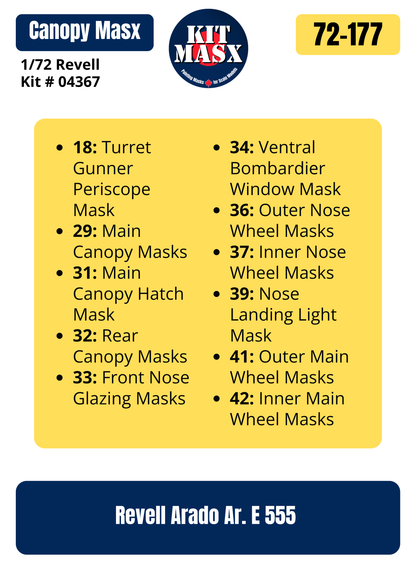 Revell Arado Ar. E 555 1/72 Canopy & Wheel Paint Masks, Kit # 04367
