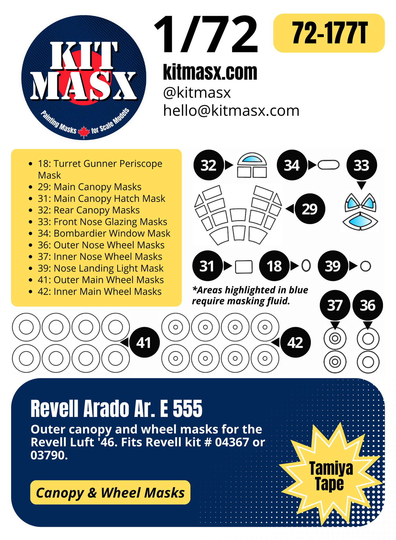 Revell Arado Ar. E 555 1/72 Canopy & Wheel Paint Masks