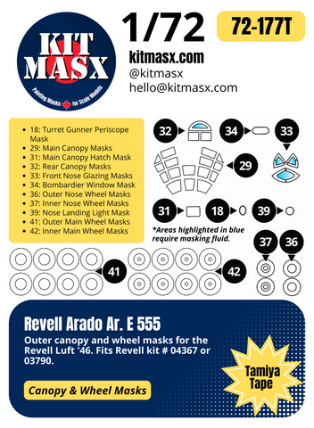 Revell Arado Ar. E 555 1/72 Canopy & Wheel Paint Masks, Kit # 04367