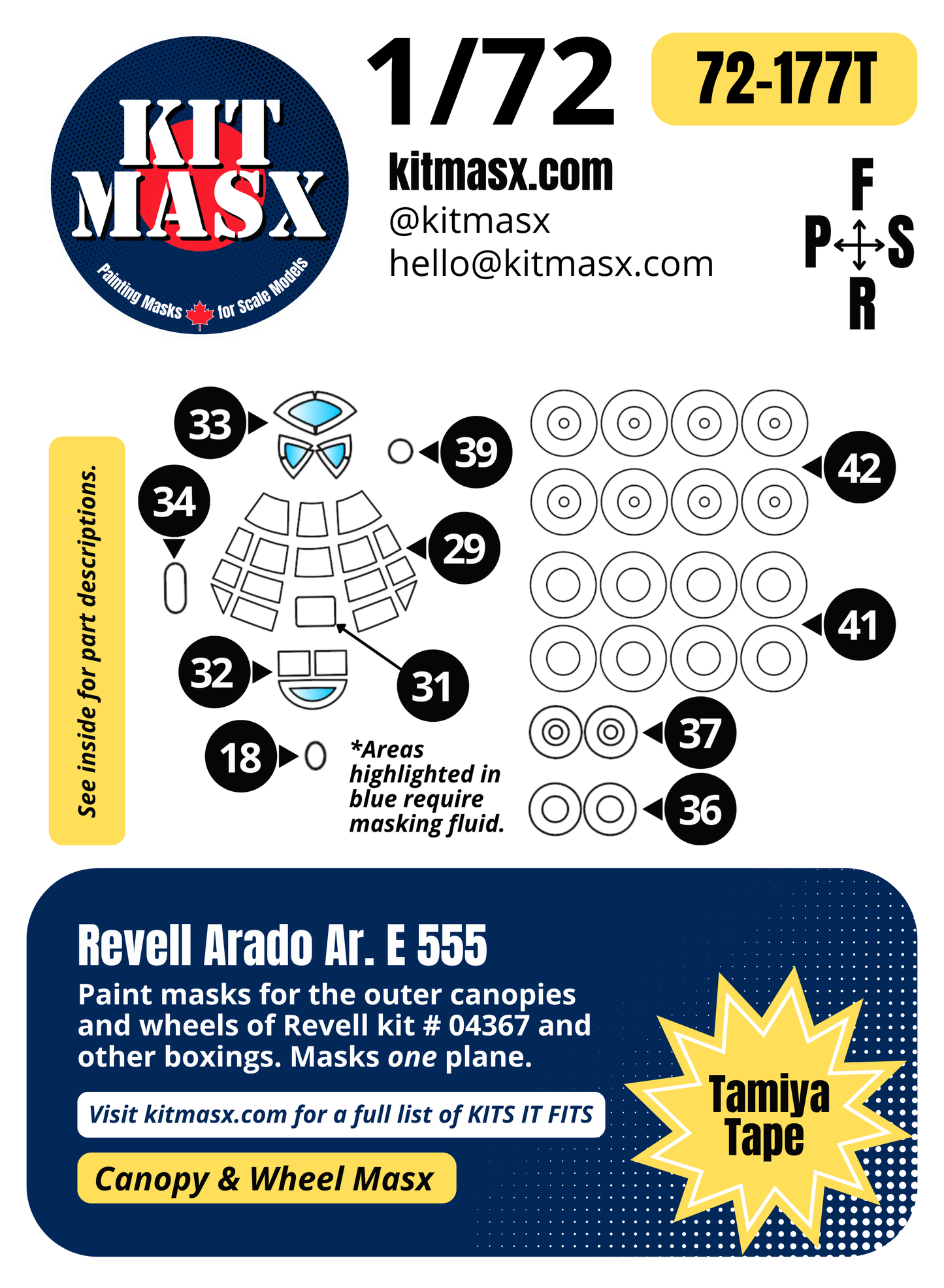 Revell Arado Ar. E 555 1/72 Canopy & Wheel Paint Masks, Kit # 04367