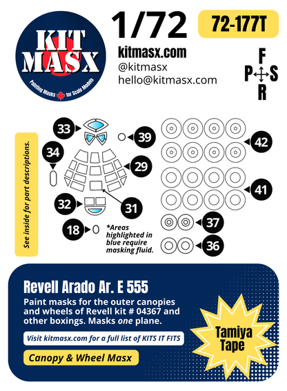 Revell Arado Ar. E 555 1/72 Canopy & Wheel Paint Masks, Kit # 04367