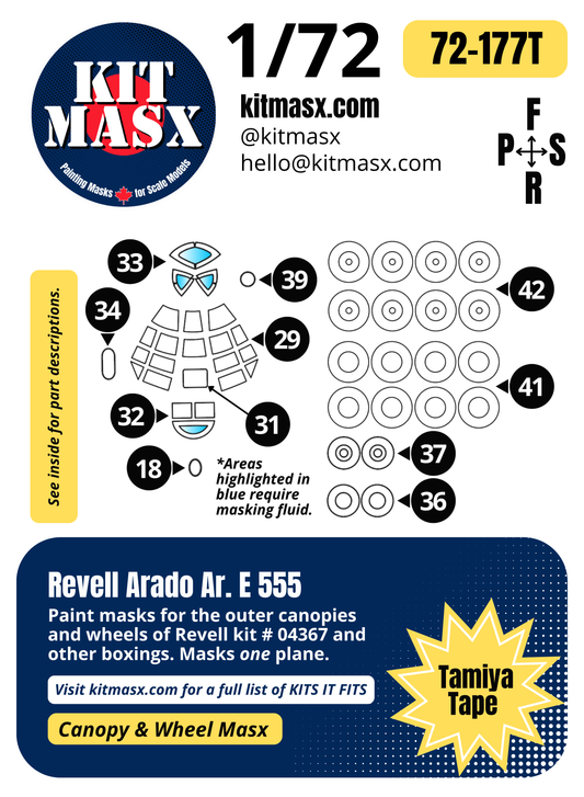 Revell Arado Ar. E 555 1/72 Canopy & Wheel Paint Masks, Kit # 04367