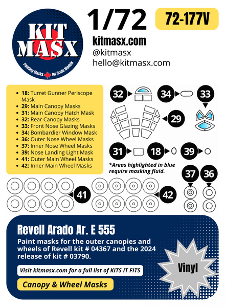 Revell Arado Ar. E 555 1/72 Canopy & Wheel Paint Masks, Kit # 04367