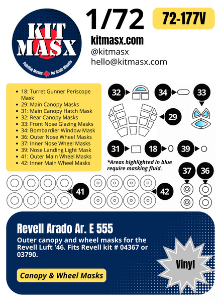 Revell Arado Ar. E 555 1/72 Canopy & Wheel Paint Masks