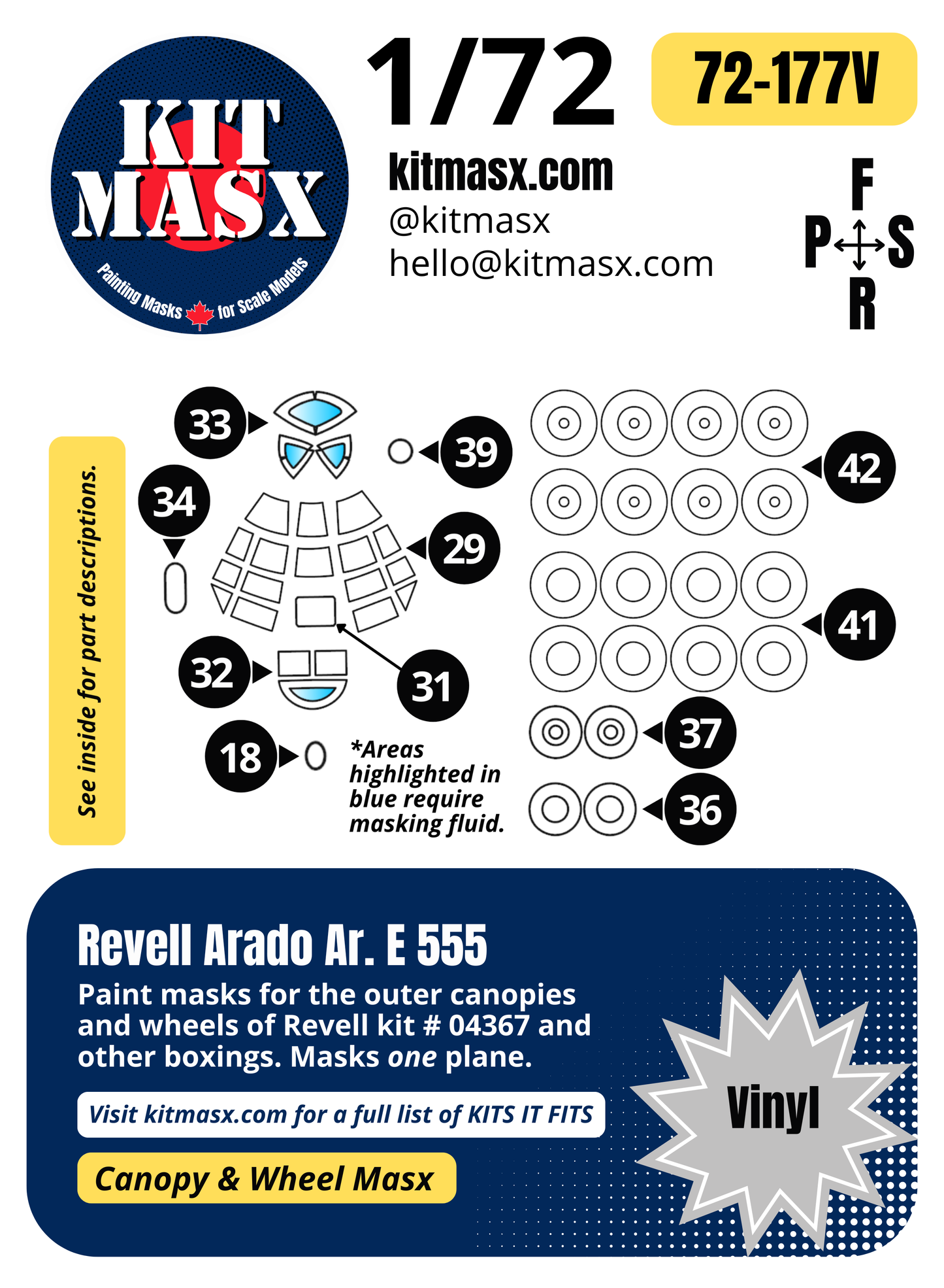 Revell Arado Ar. E 555 1/72 Canopy & Wheel Paint Masks, Kit # 04367