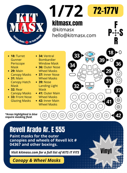 Revell Arado Ar. E 555 1/72 Canopy & Wheel Paint Masks, Kit # 04367