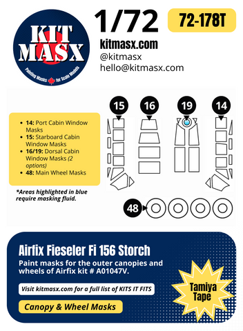 Airfix Fieseler Fi 156 Storch 1/72 Canopy & Wheel Paint Masks, Kit # A01047V