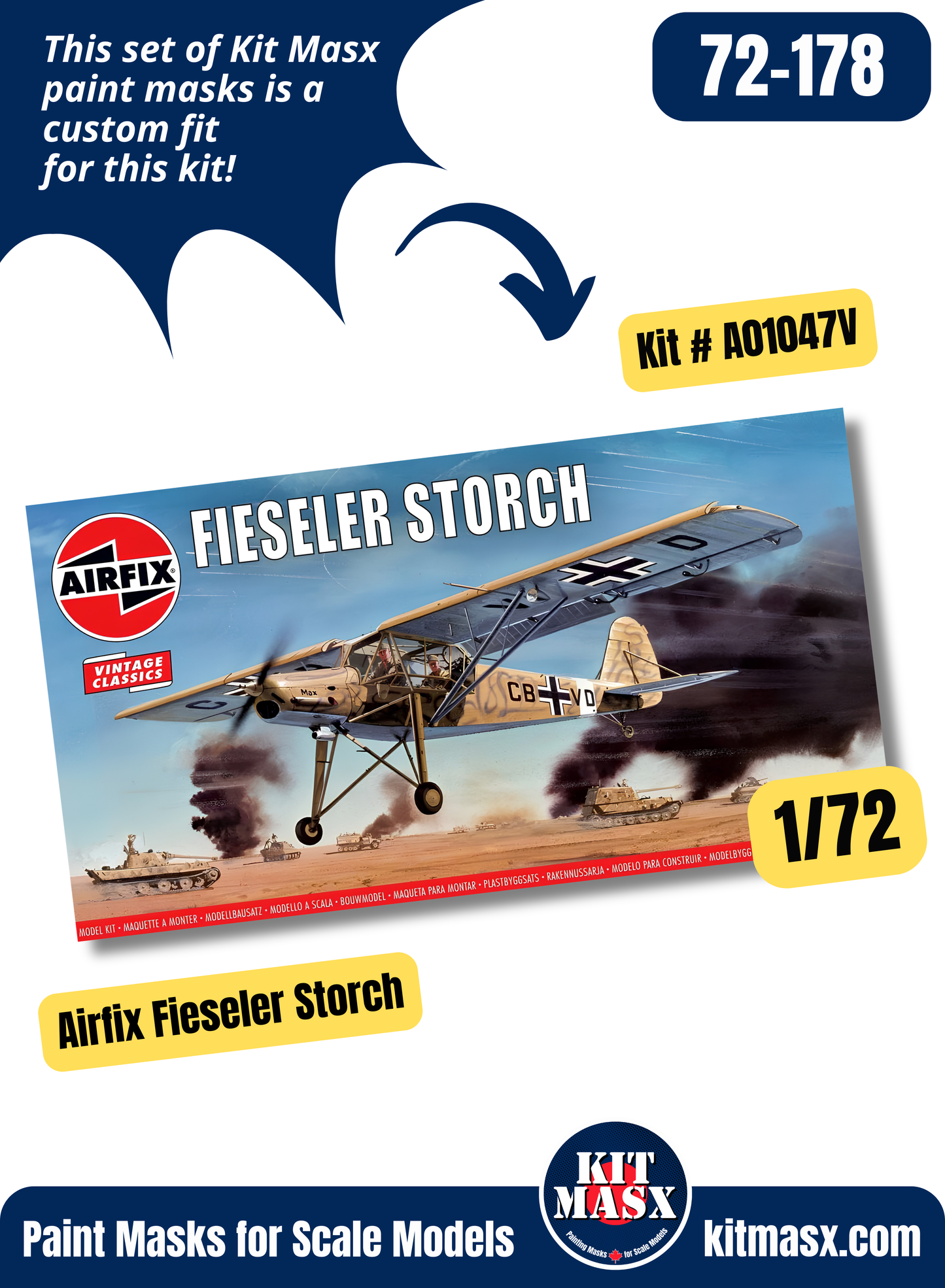 Airfix Fieseler Fi 156 Storch 1/72 Canopy & Wheel Paint Masks, Kit # A01047V