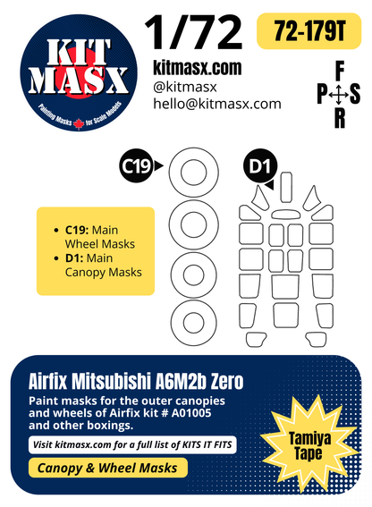 Airfix Mitsubishi A6M2b Zero 1/72 Canopy & Wheel Paint Masks, Kit # A01005