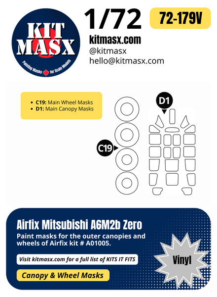 Airfix Mitsubishi A6M2b Zero 1/72 Canopy & Wheel Paint Masks, Kit # A01005