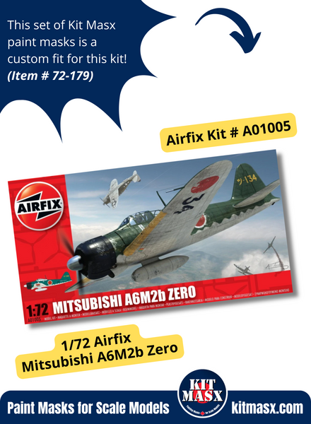 Airfix Mitsubishi A6M2b Zero 1/72 Canopy & Wheel Paint Masks, Kit # A01005