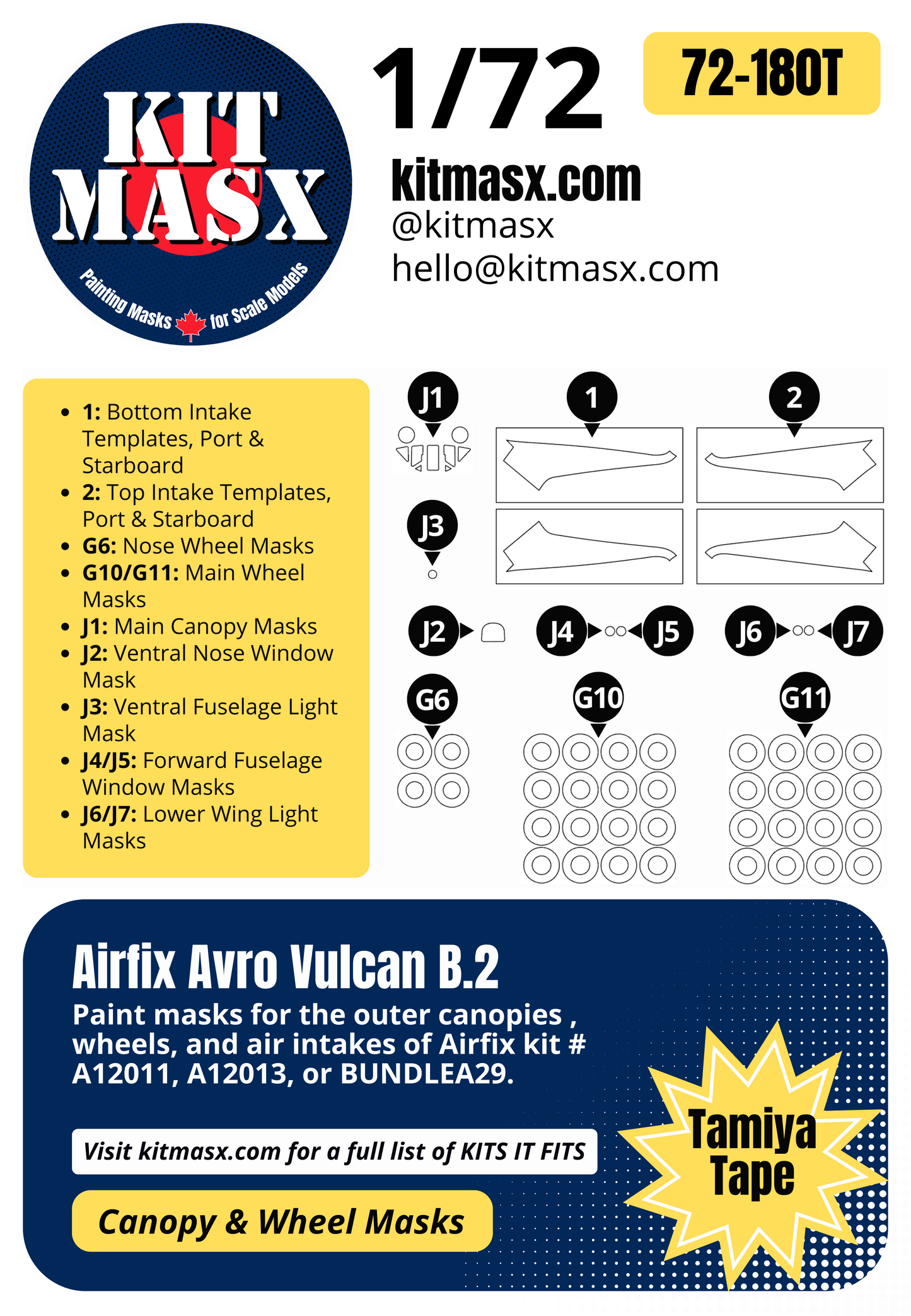 Airfix Avro Vulcan B.2 1/72 Canopy & Wheel Paint Masks, Kit # A12011