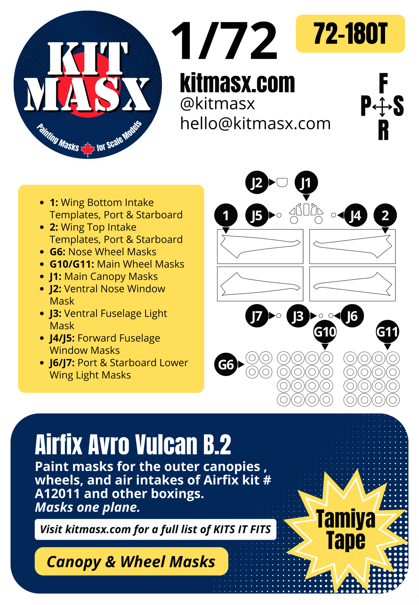 Airfix Avro Vulcan B.2 1/72 Canopy & Wheel Paint Masks, Kit # A12011