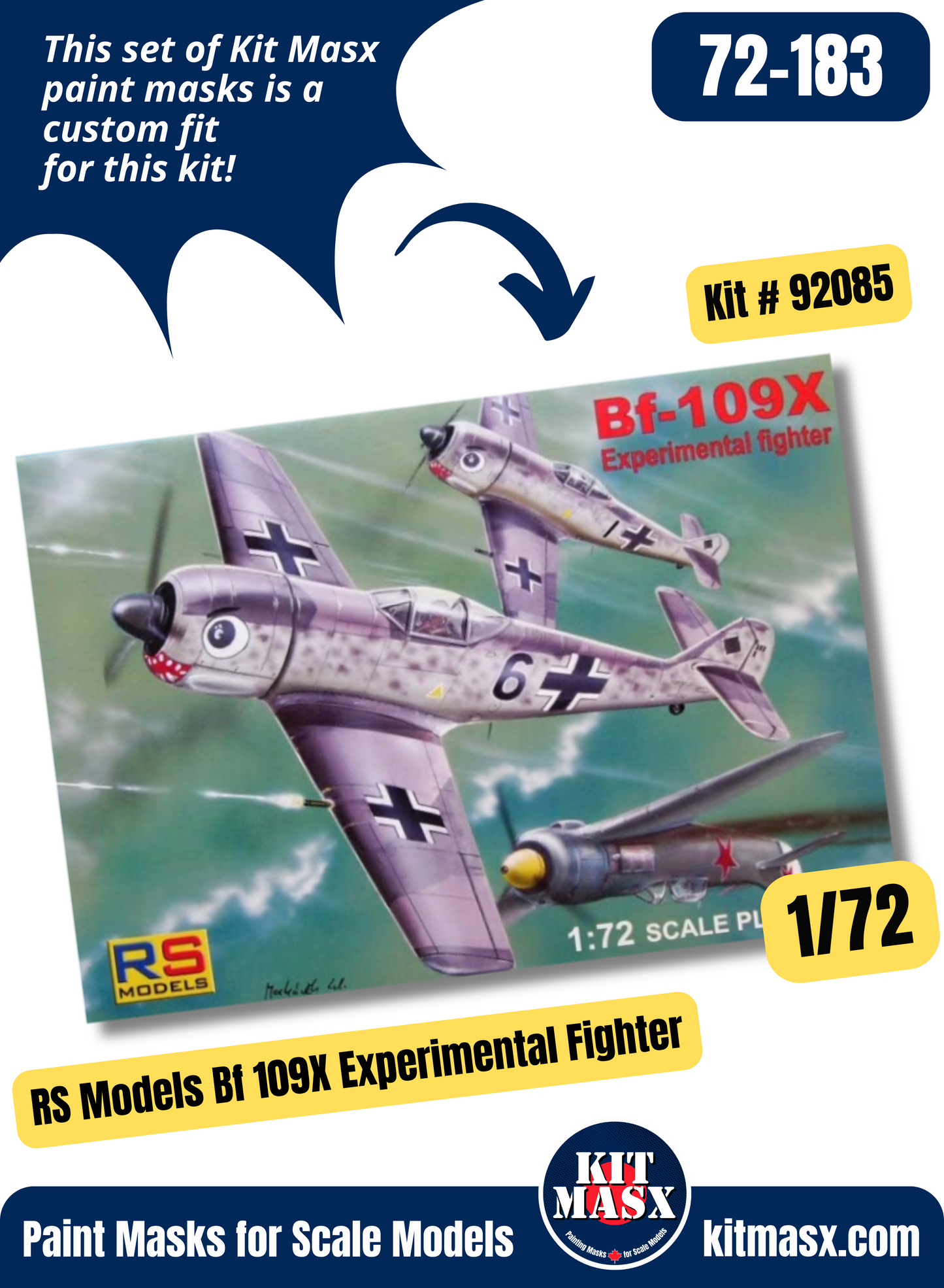 RS Models Messerschmitt Bf 109X Experimental Fighter 1/72 Canopy & Wheel Paint Masks, Kit # 92085