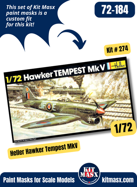 Heller Hawker Tempest Mk.V 1/72 Canopy & Wheel Paint Masks, Kit # 274