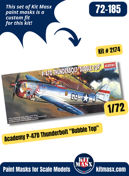 Academy Republic P-47D Thunderbolt "Bubble Top" 1/72 Canopy & Wheel Paint Masks, Kit # 2174