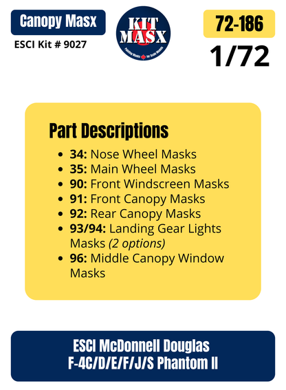 ESCI McDonnell Douglas F-4C/D/E/F/J/S Phantom II 1/72 Canopy & Wheel Paint Masks, Kit # 9027 (72186)