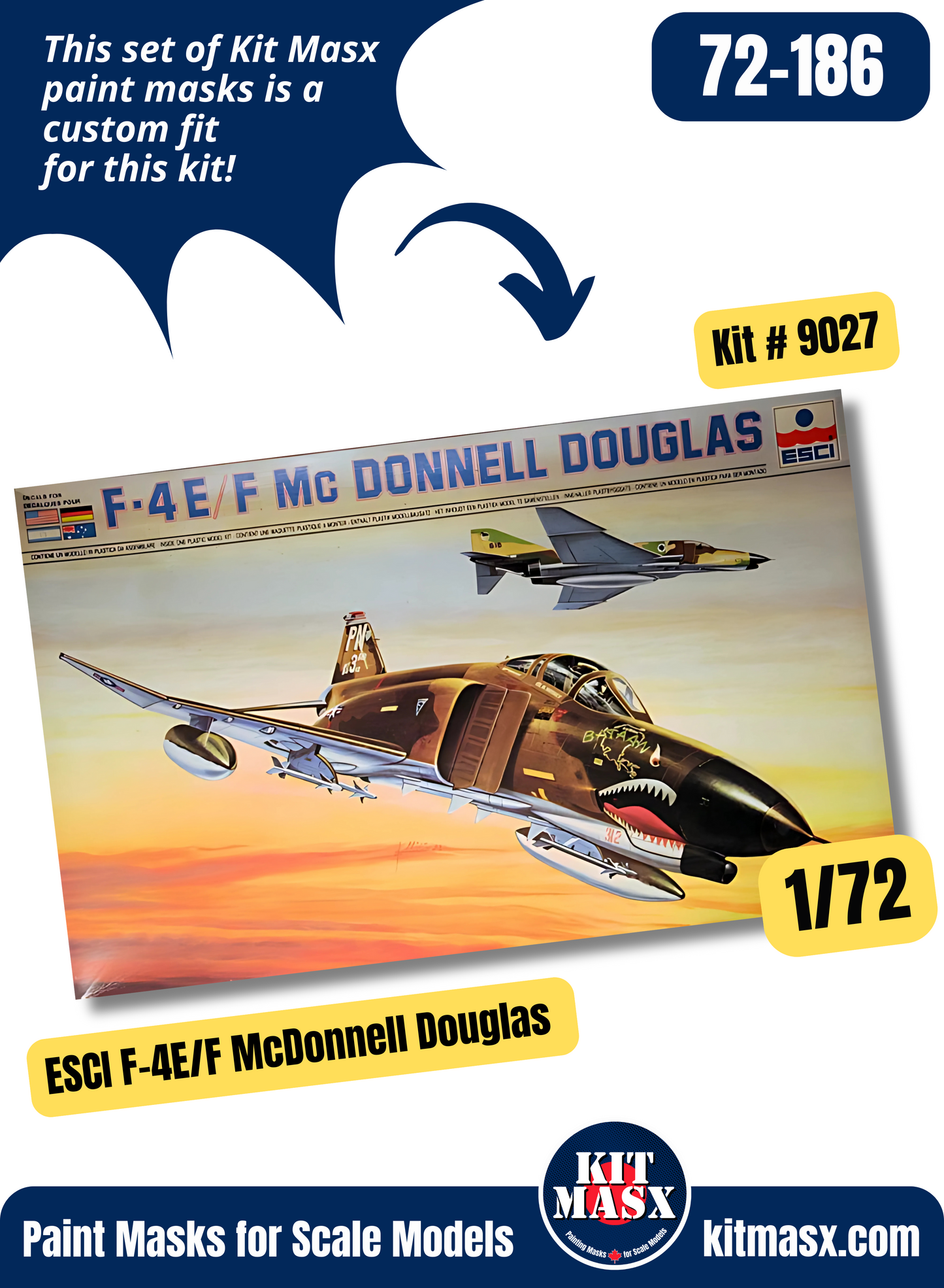 ESCI McDonnell Douglas F-4C/D/E/F/J/S Phantom II 1/72 Canopy & Wheel Paint Masks, Kit # 9027