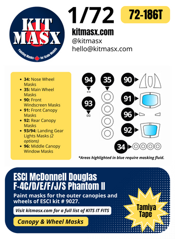 ESCI McDonnell Douglas F-4C/D/E/F/J/S Phantom II 1/72 Canopy & Wheel Paint Masks, Kit # 9027